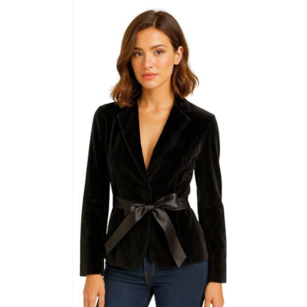 GAP Vintage Y2K Velvet Blazer Black With Pink Satin Lining Size 6